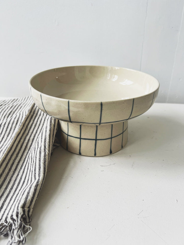 Hand - Painted Stoneware Pedestal Bowl - Spring Sweet