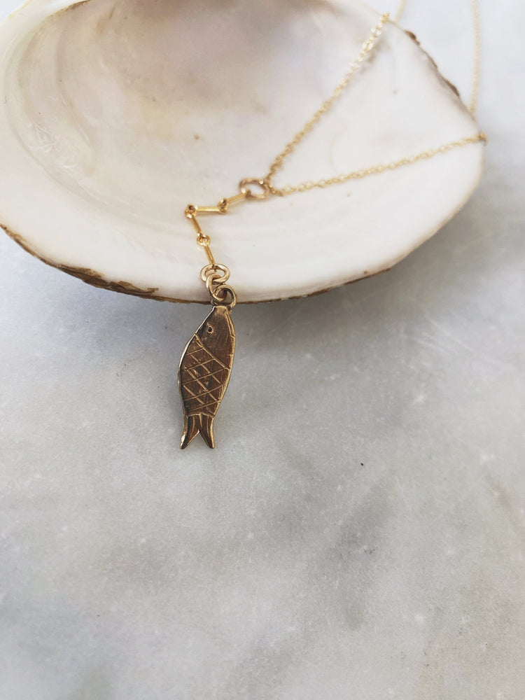 Hooked Fish Charm Necklace, GF/GP - Spring Sweet