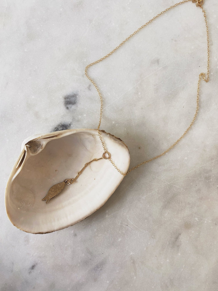 Hooked Fish Charm Necklace, GF/GP - Spring Sweet