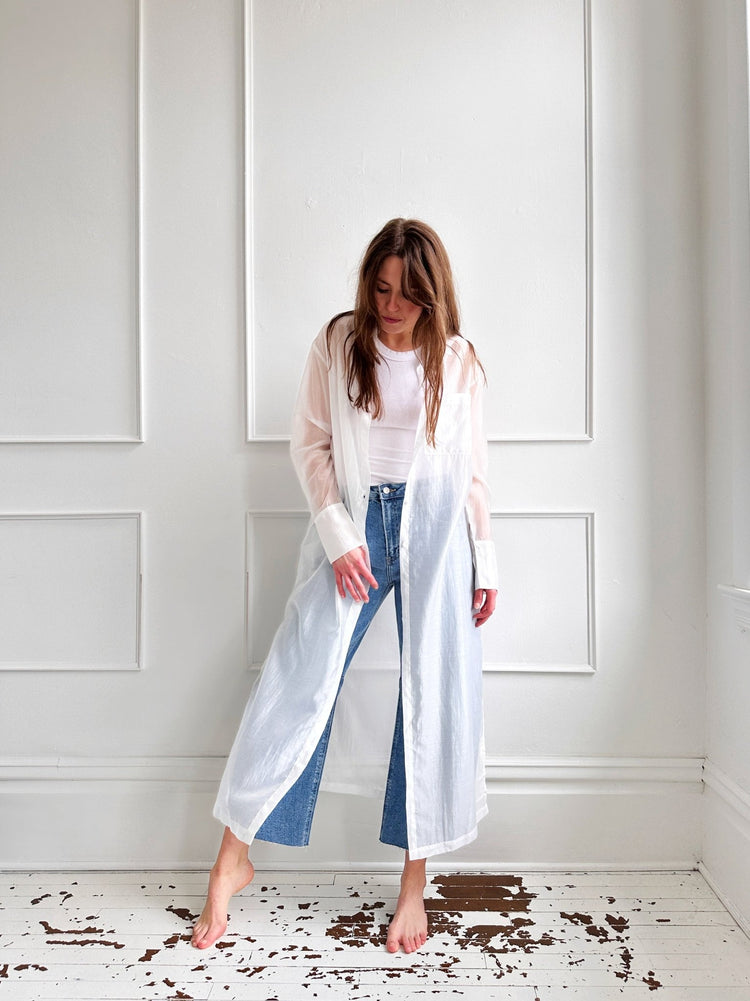Sheer Button Front Duster - Spring Sweet