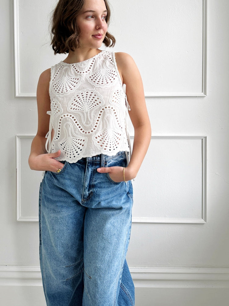 Shell Eyelet Tank w/ Ties - Spring Sweet