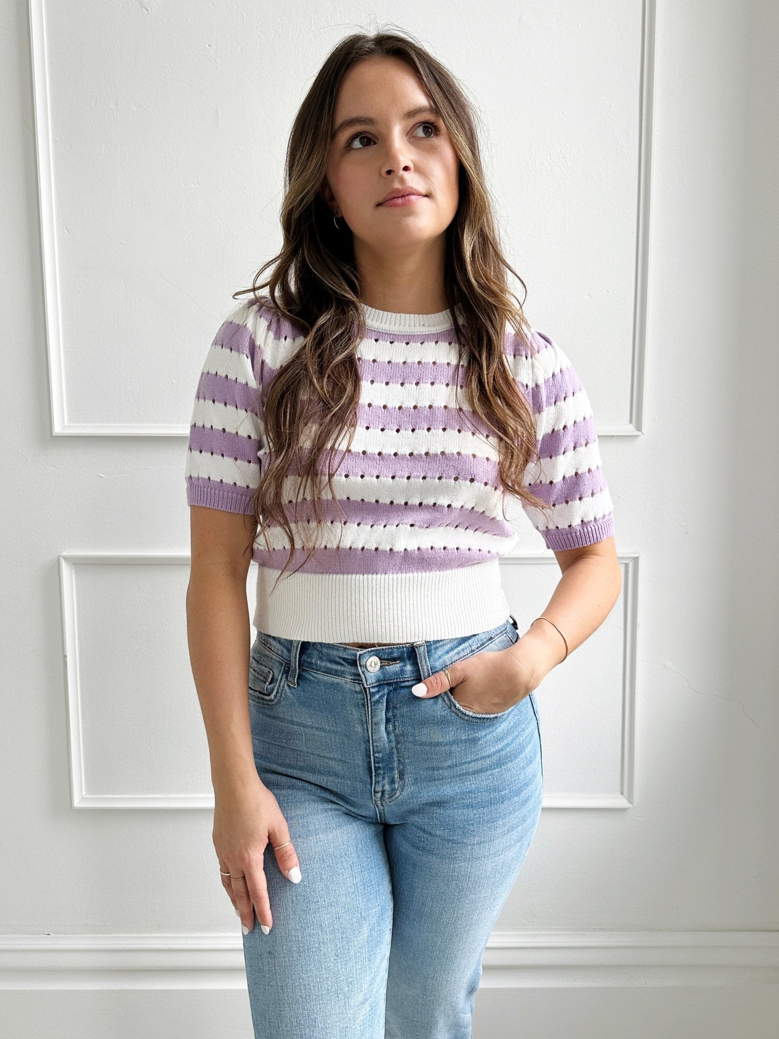 Short Sleeve Stripe Sweater - Spring Sweet