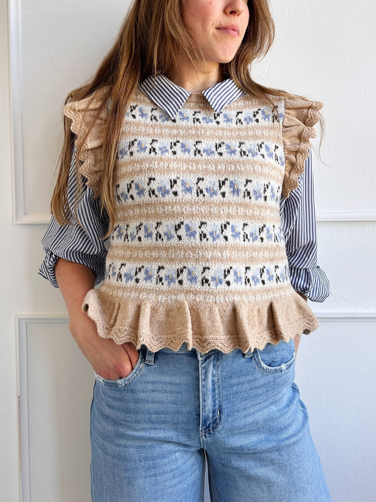 Sweater Vest W/Scallop Detail - Spring Sweet