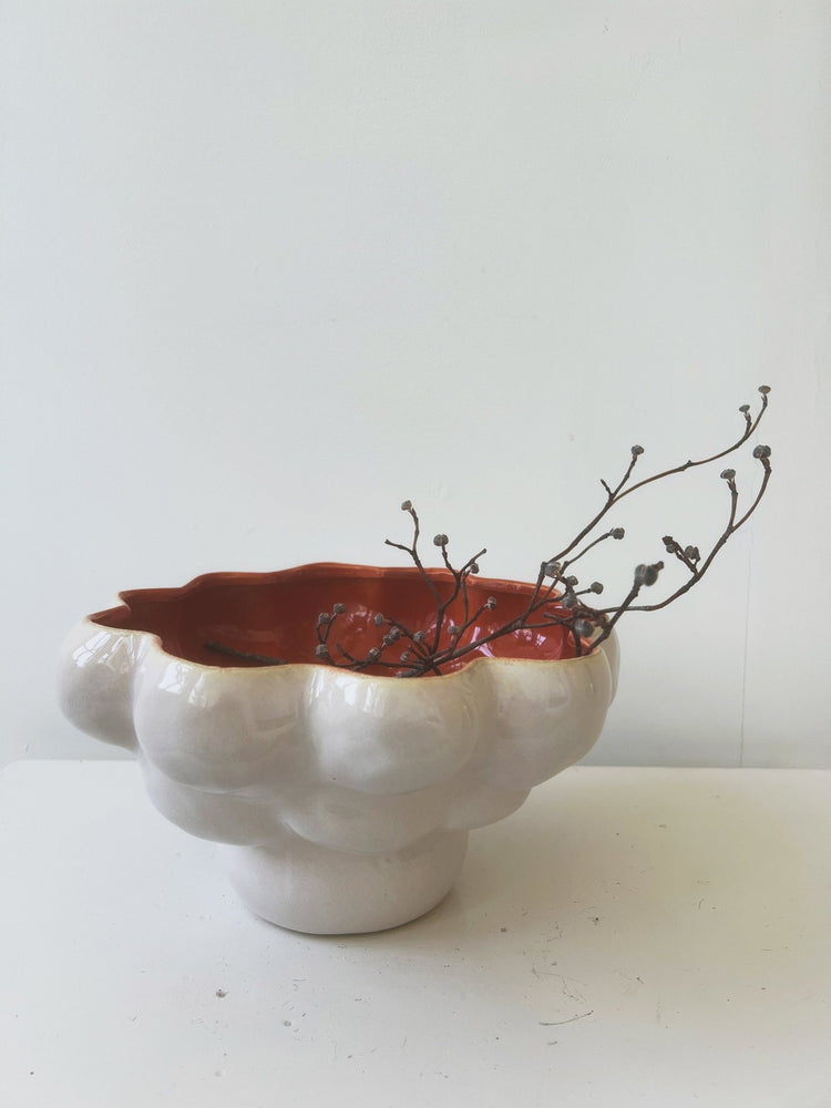 Two - Toned Formed Stoneware Footed Bowl - Spring Sweet