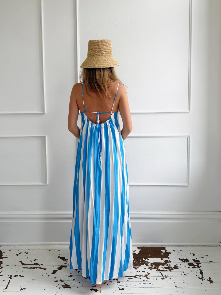 stripe midi dress Wide W/ Tie Back Long Sleeve Ballgown with and made for warm COLORS_Light Sky Blue Color:slate