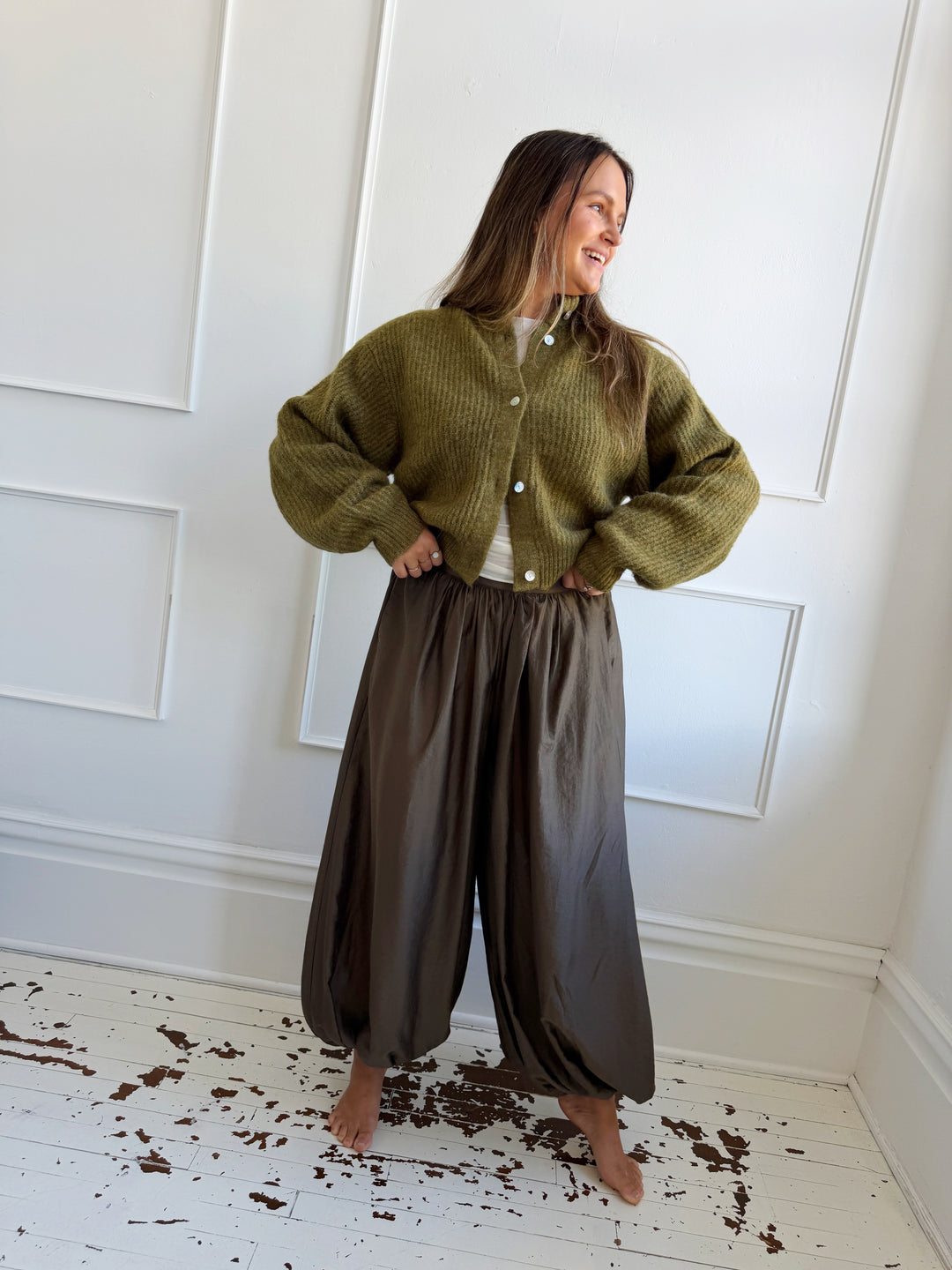 Gathered Hem Satin Pants