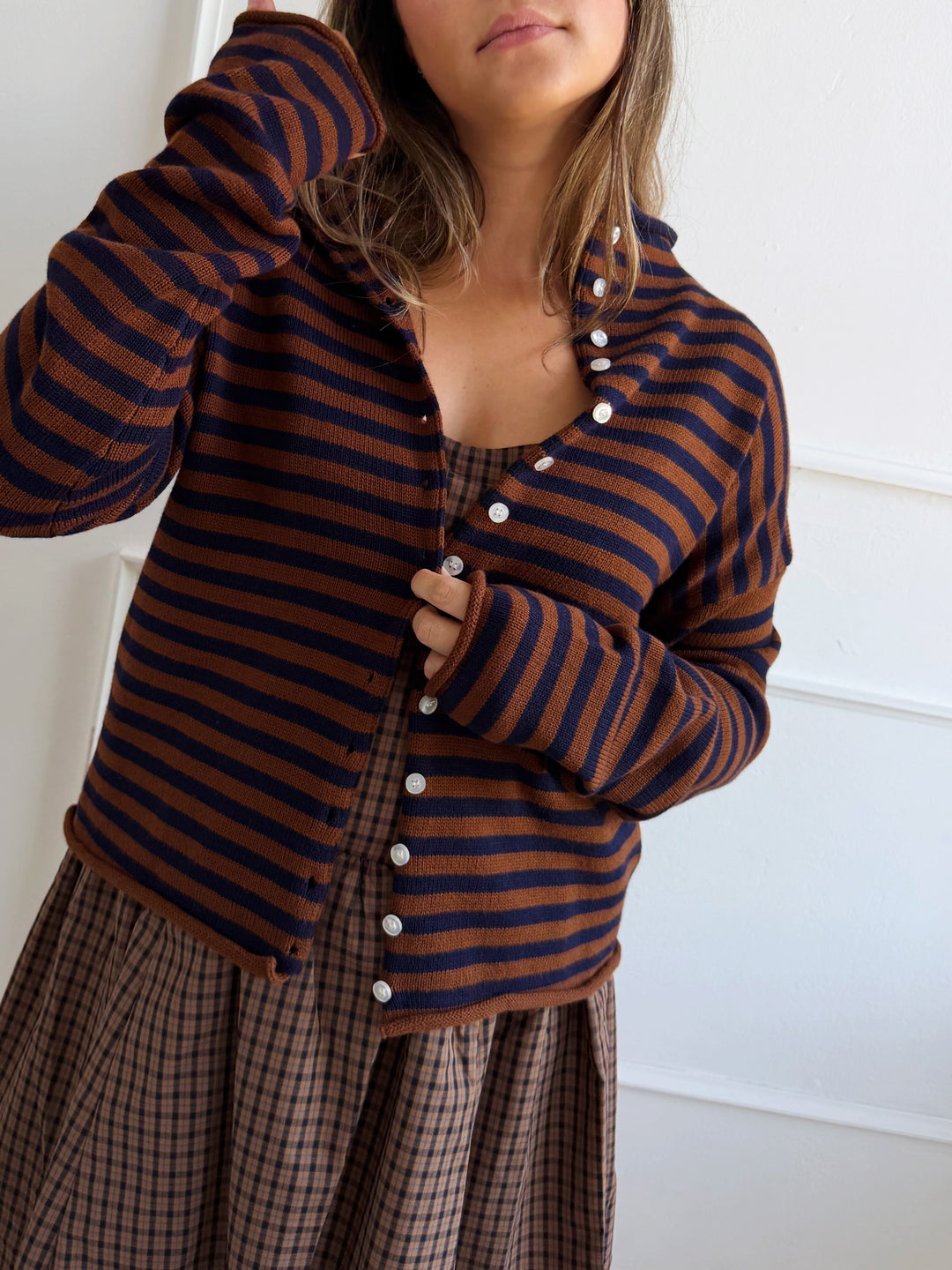 Roll Neck Stripe Cardigan