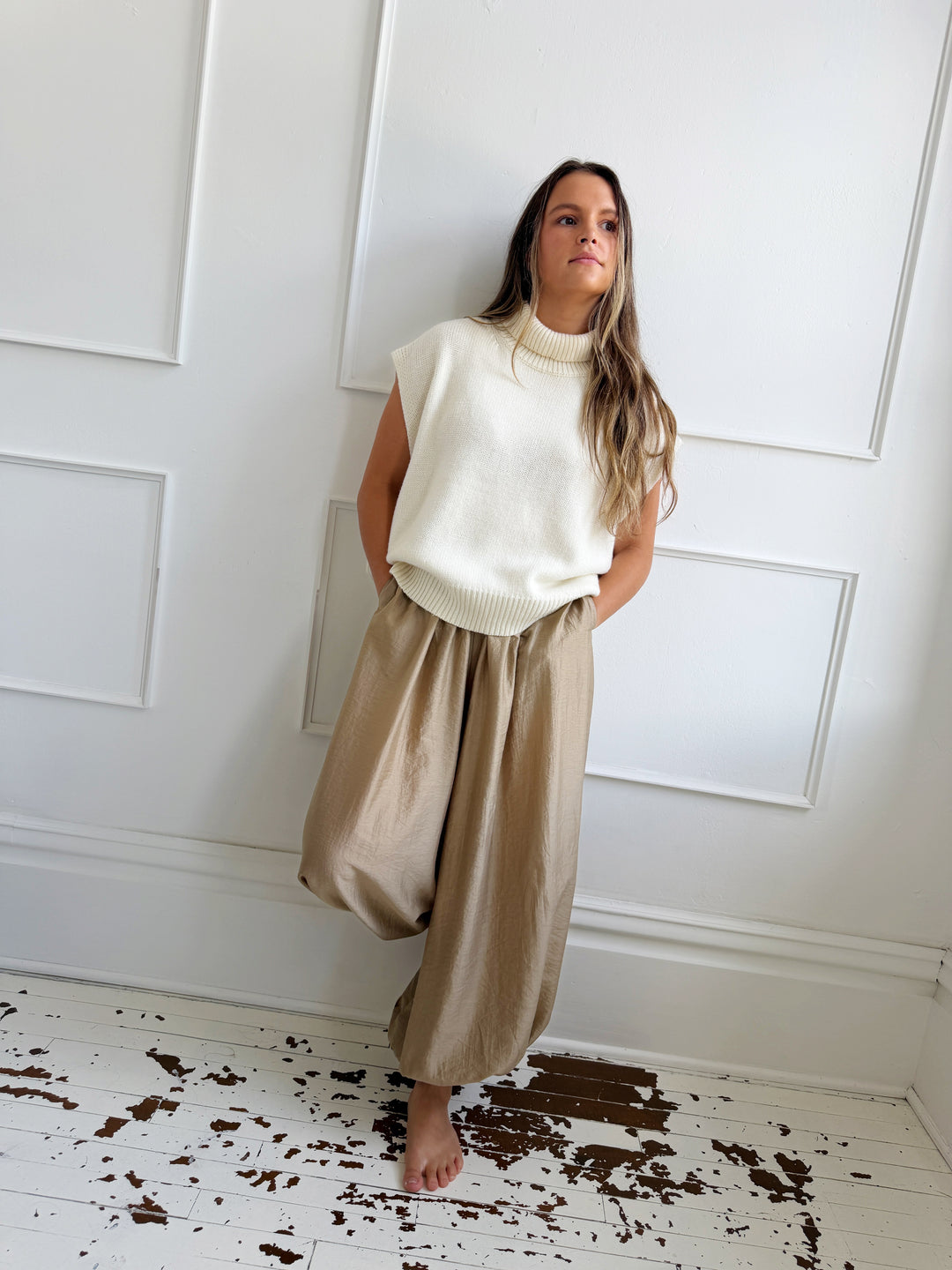 Gathered Hem Satin Pants
