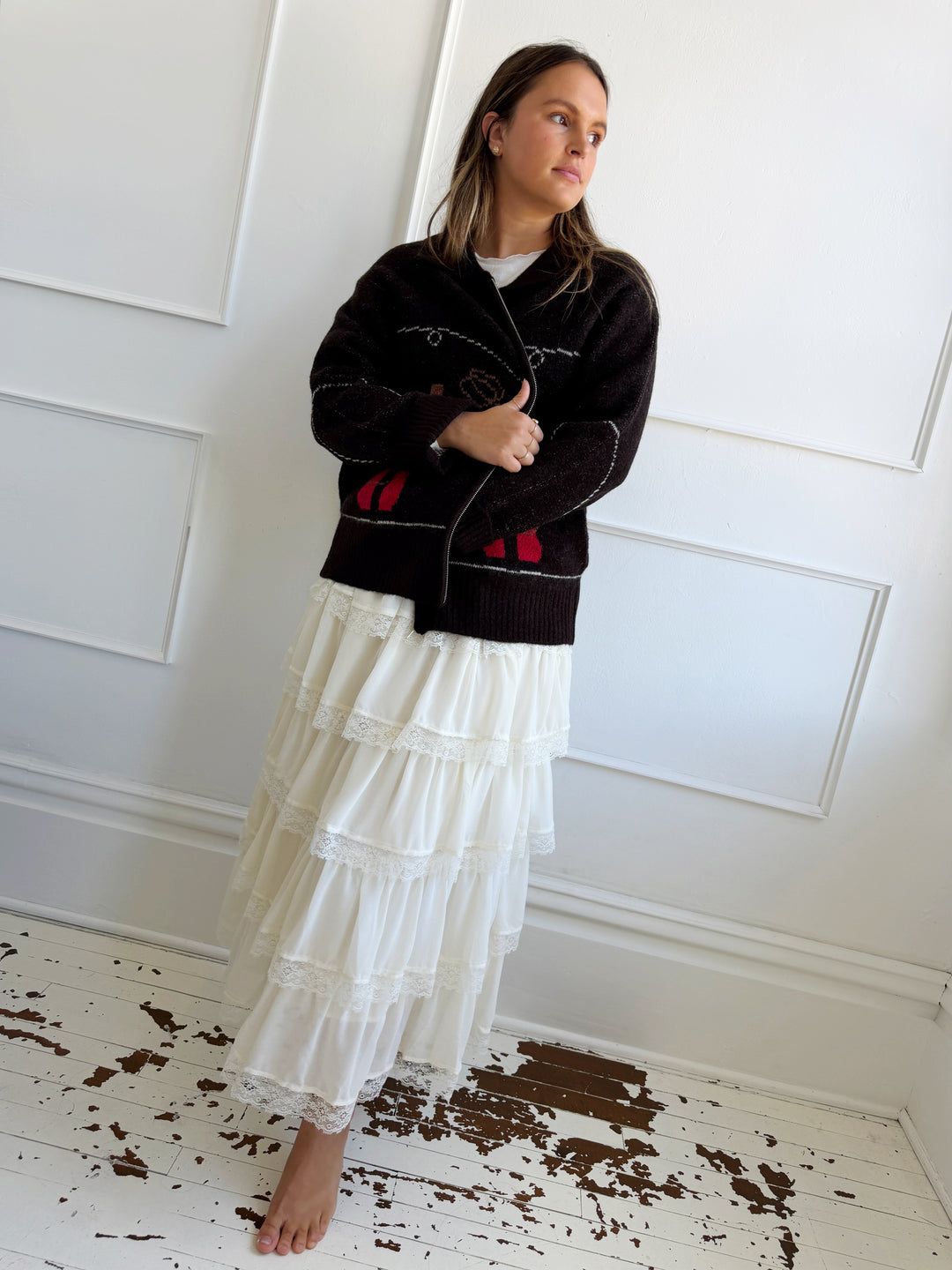 Ruffle & Lace Maxi Skirt