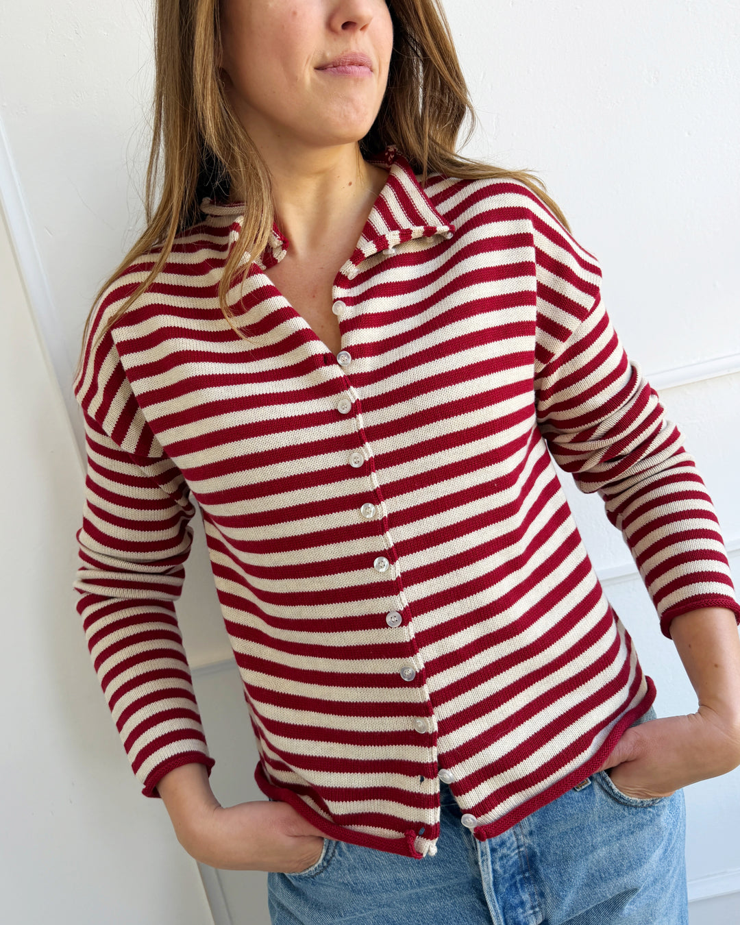 Roll Neck Stripe Cardigan