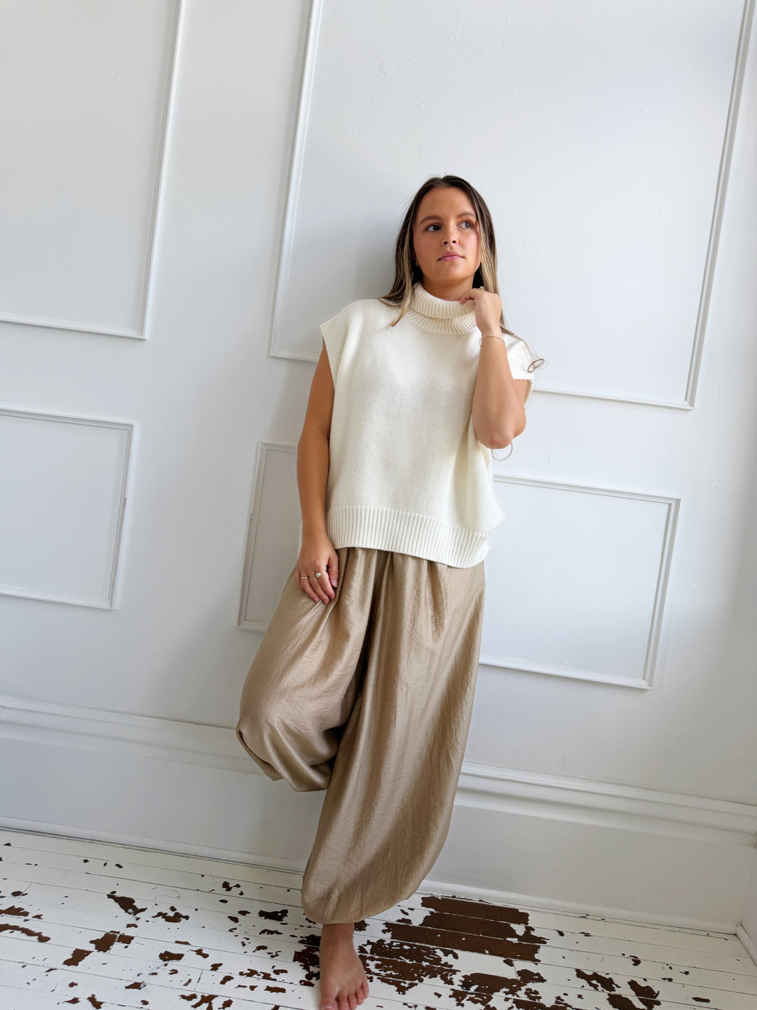 Gathered Hem Satin Pants