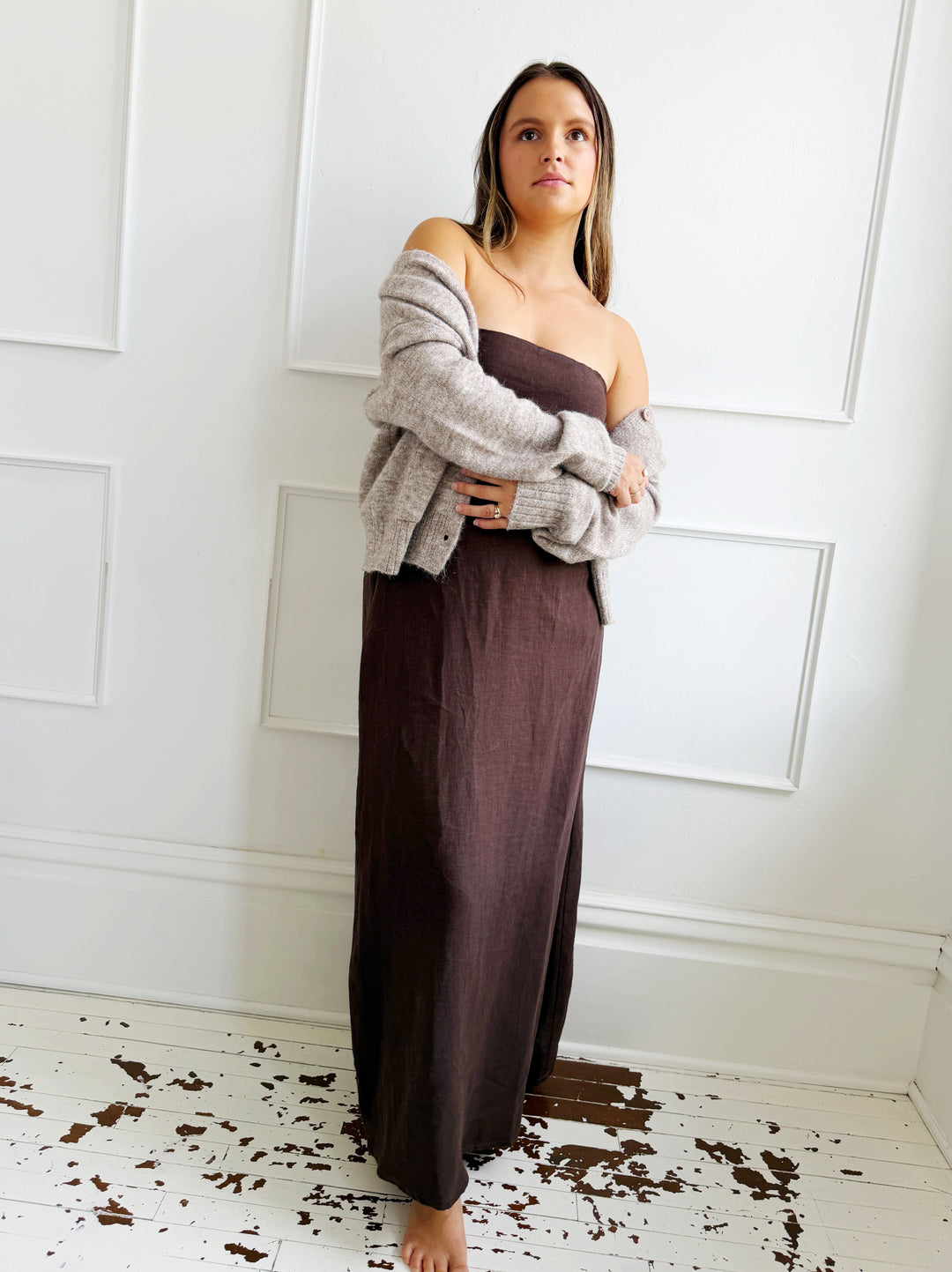 Linen Strapless Midi Dress