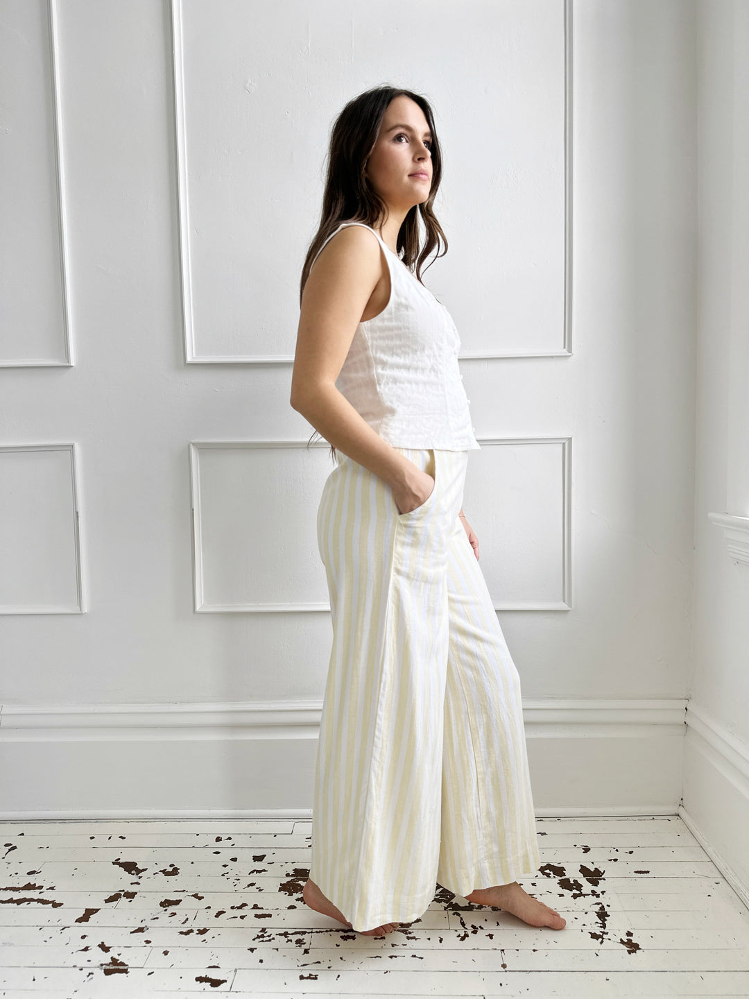 Striped Wide Leg Linen Pants