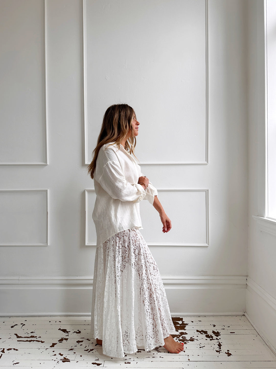 Sheer Lace Midi Skirt