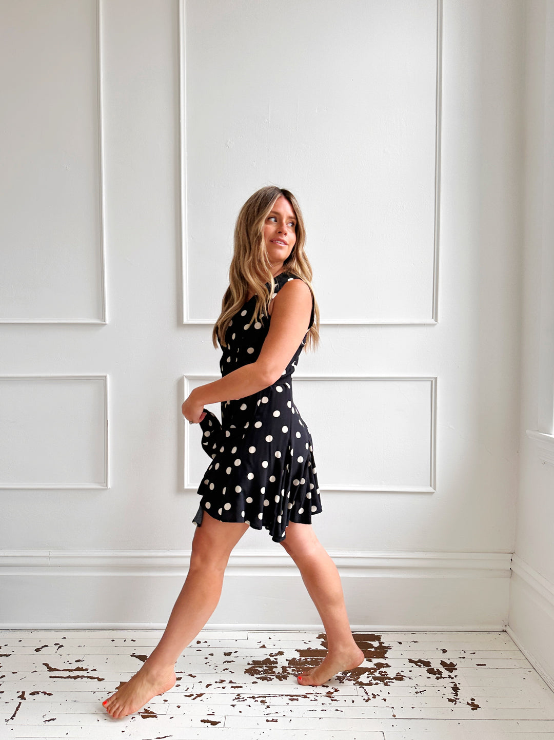 Polka Dot Mini Dress w/ Button Front