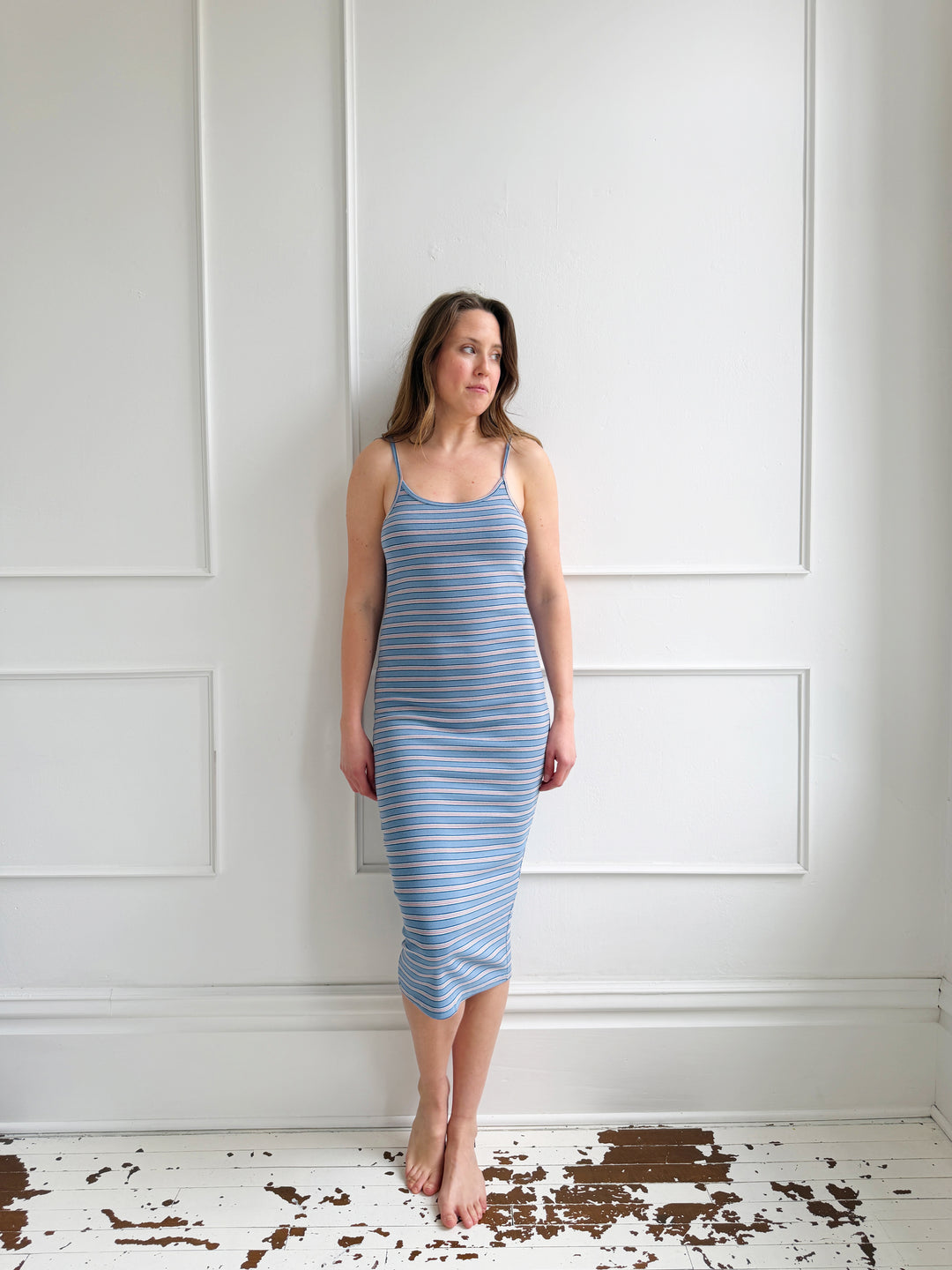 Striped Scoop Back Midi Dress