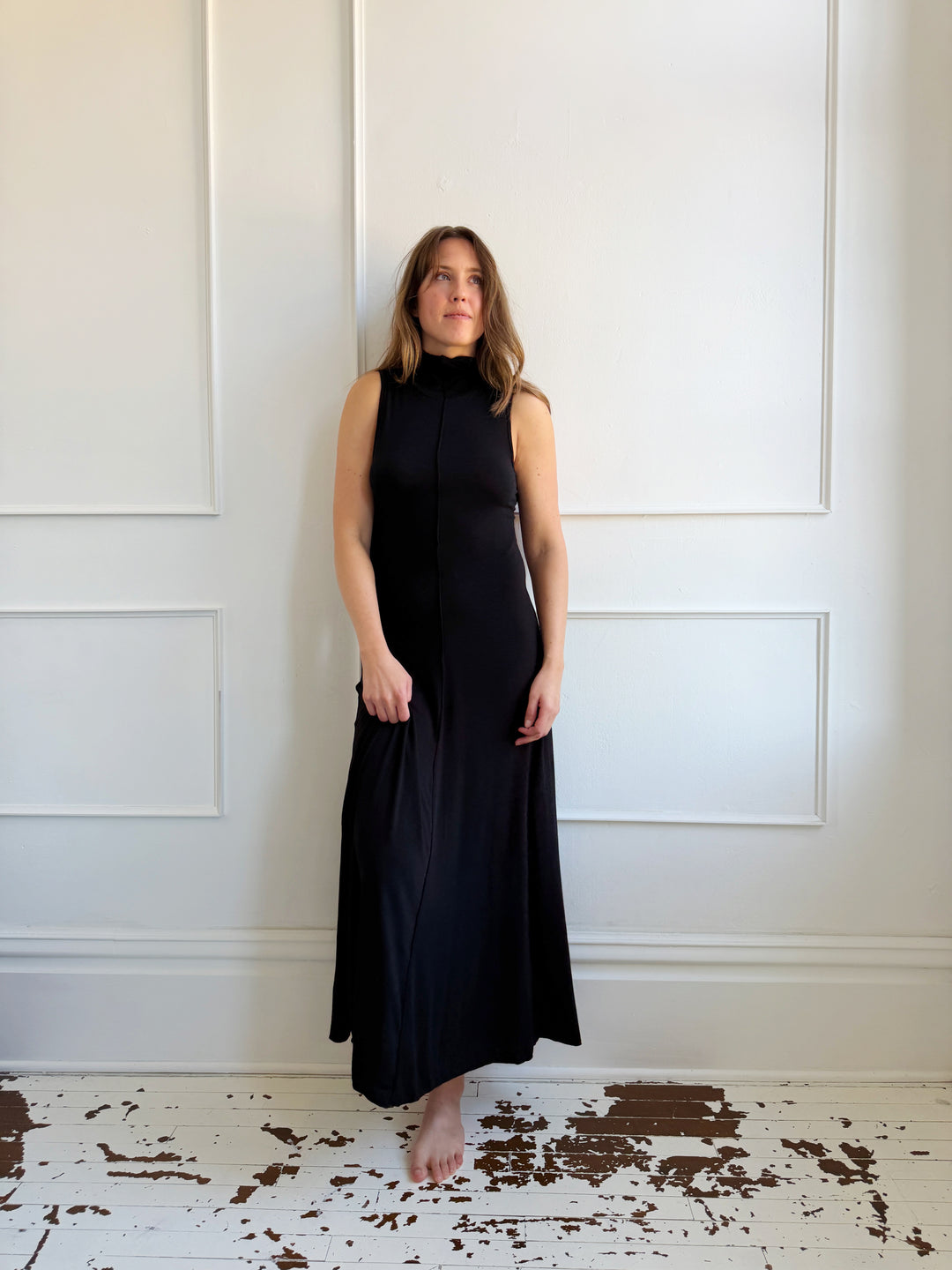 Jersey Knit Mock Neck Maxi Dress