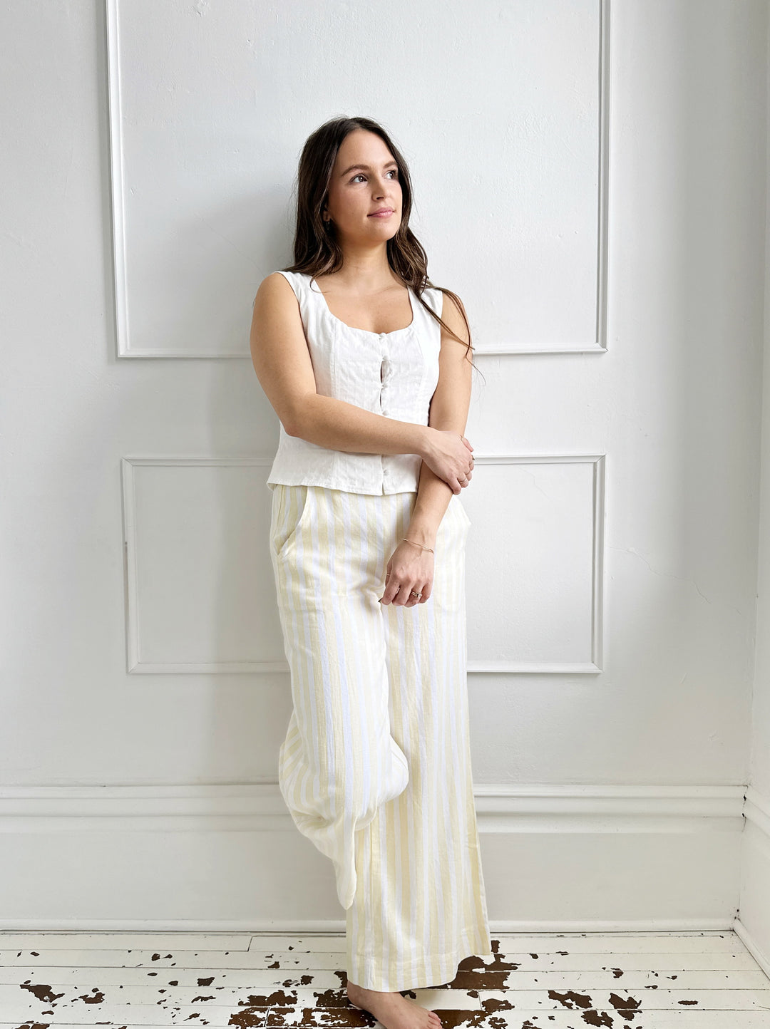 Striped Wide Leg Linen Pants