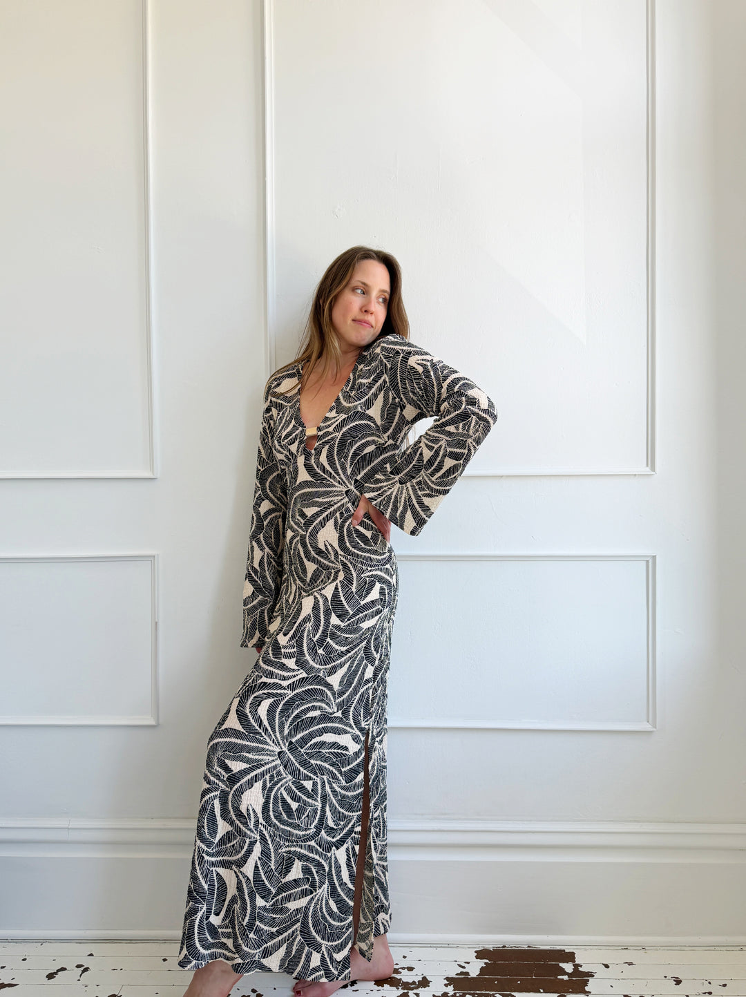 Textured Long Sleeve Maxi