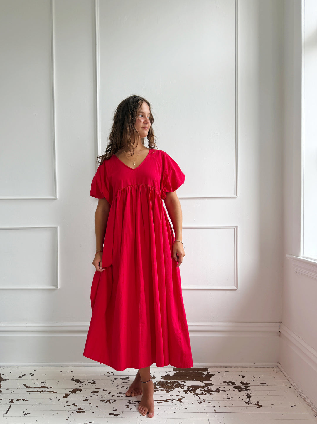 Puff Sleeve Babydoll Maxi Dress