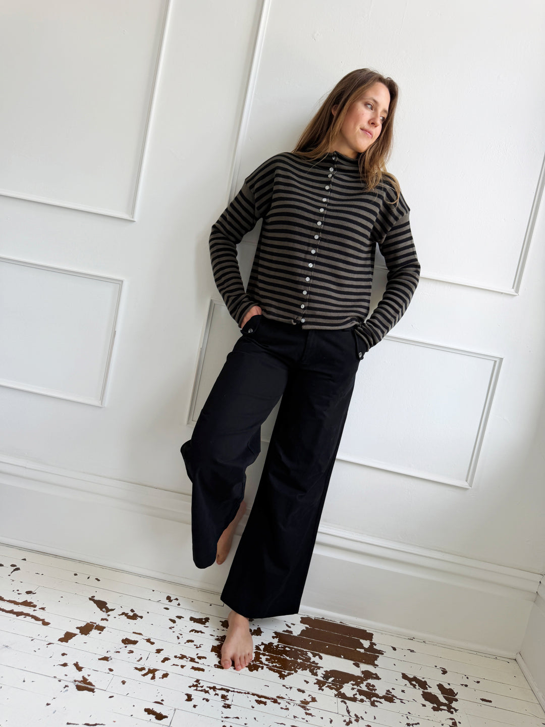 Roll Neck Stripe Cardigan