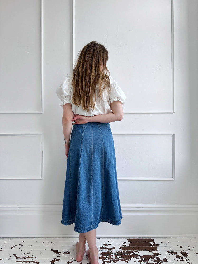 A - Line Denim Midi Skirt - Spring Sweet