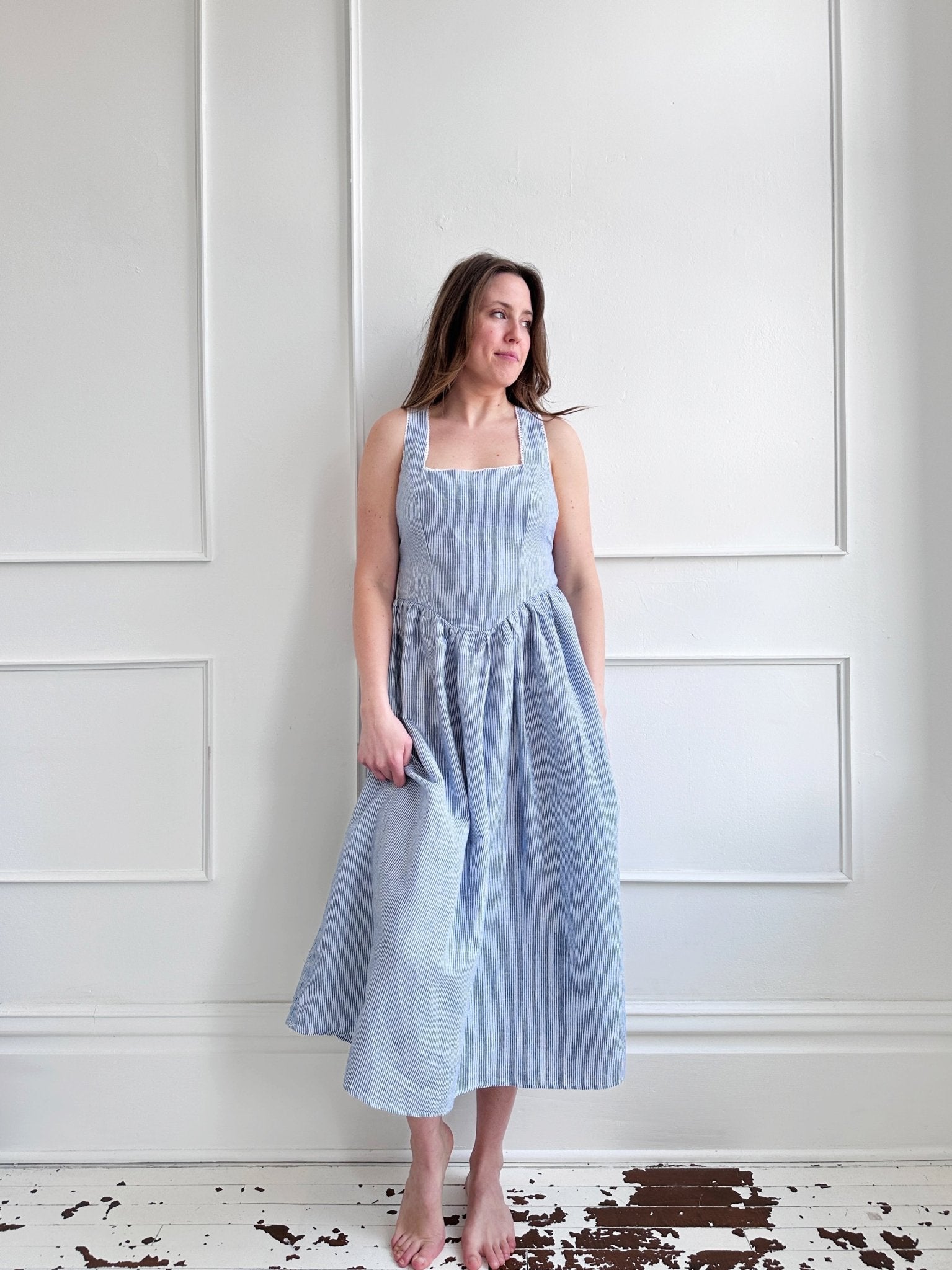 Apron Back Linen Midi Dress - Spring Sweet