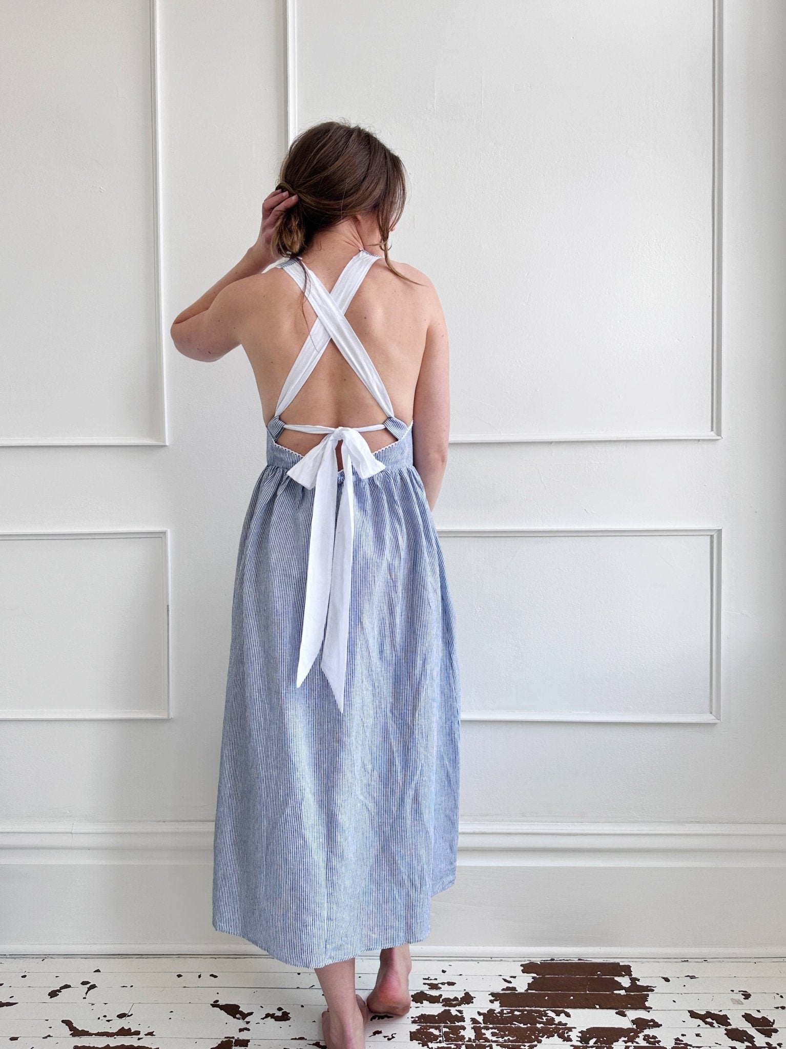 Apron Back Linen Midi Dress - Spring Sweet
