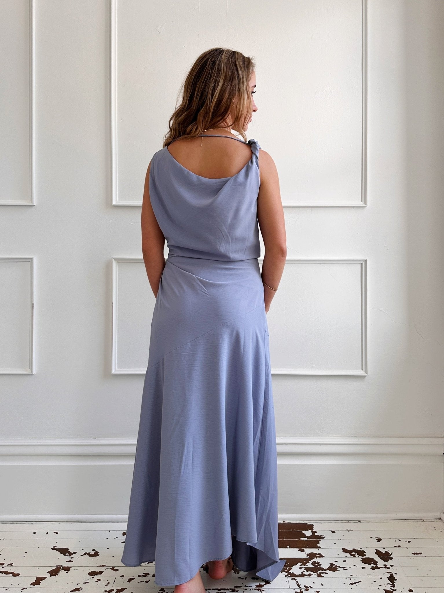 Asymmetrical Midi Dress w Cowl - Spring Sweet