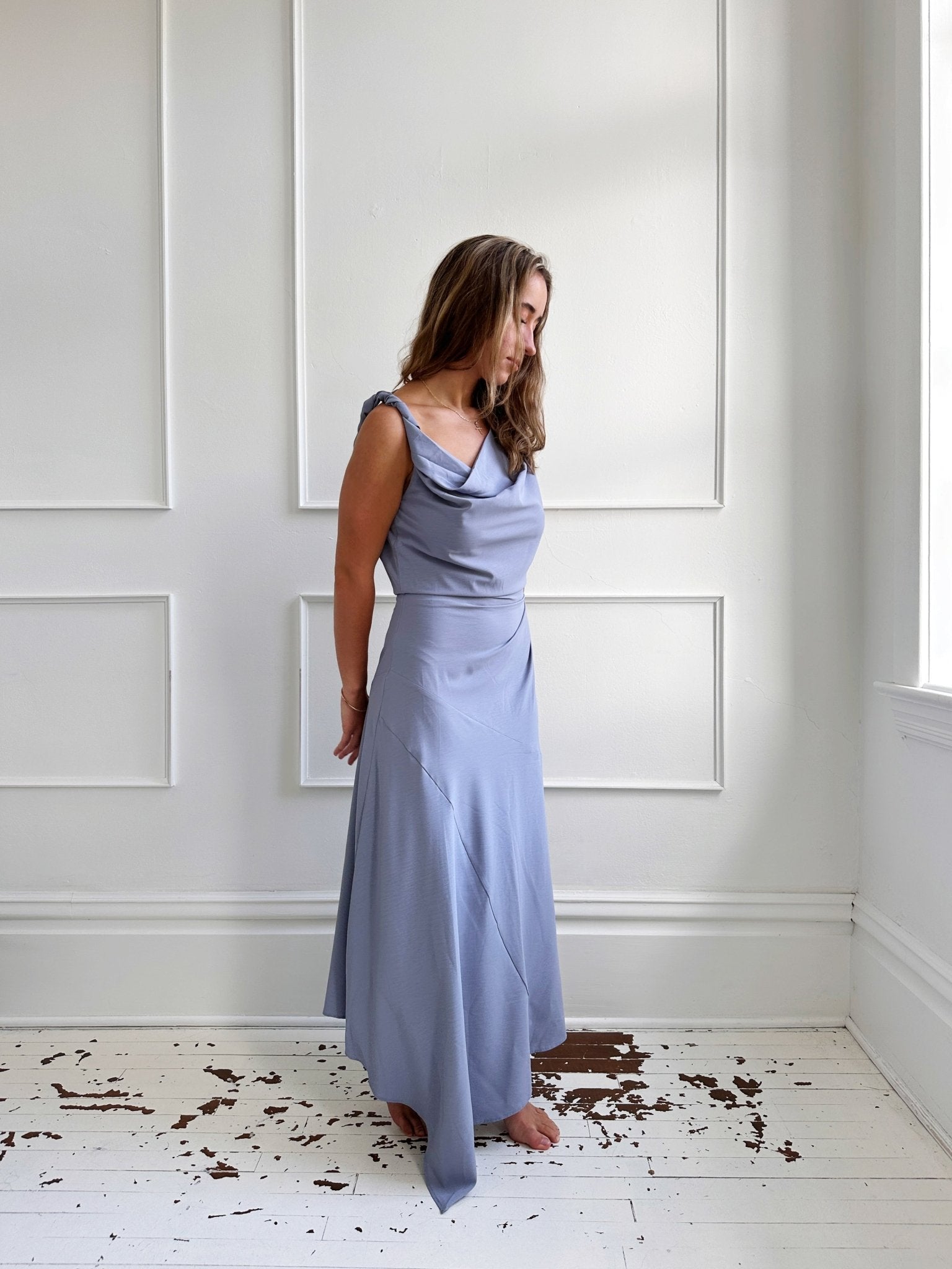 Asymmetrical Midi Dress w Cowl - Spring Sweet