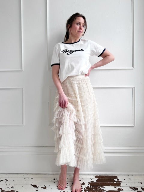 "Bonjour" Ringer Tee - Spring Sweet
