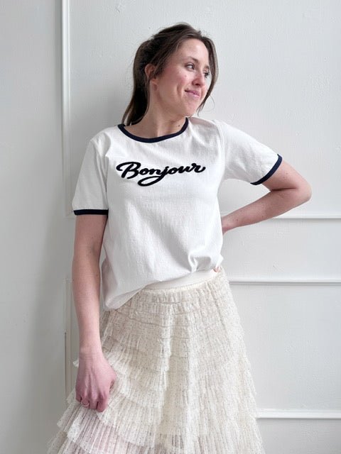 "Bonjour" Ringer Tee - Spring Sweet