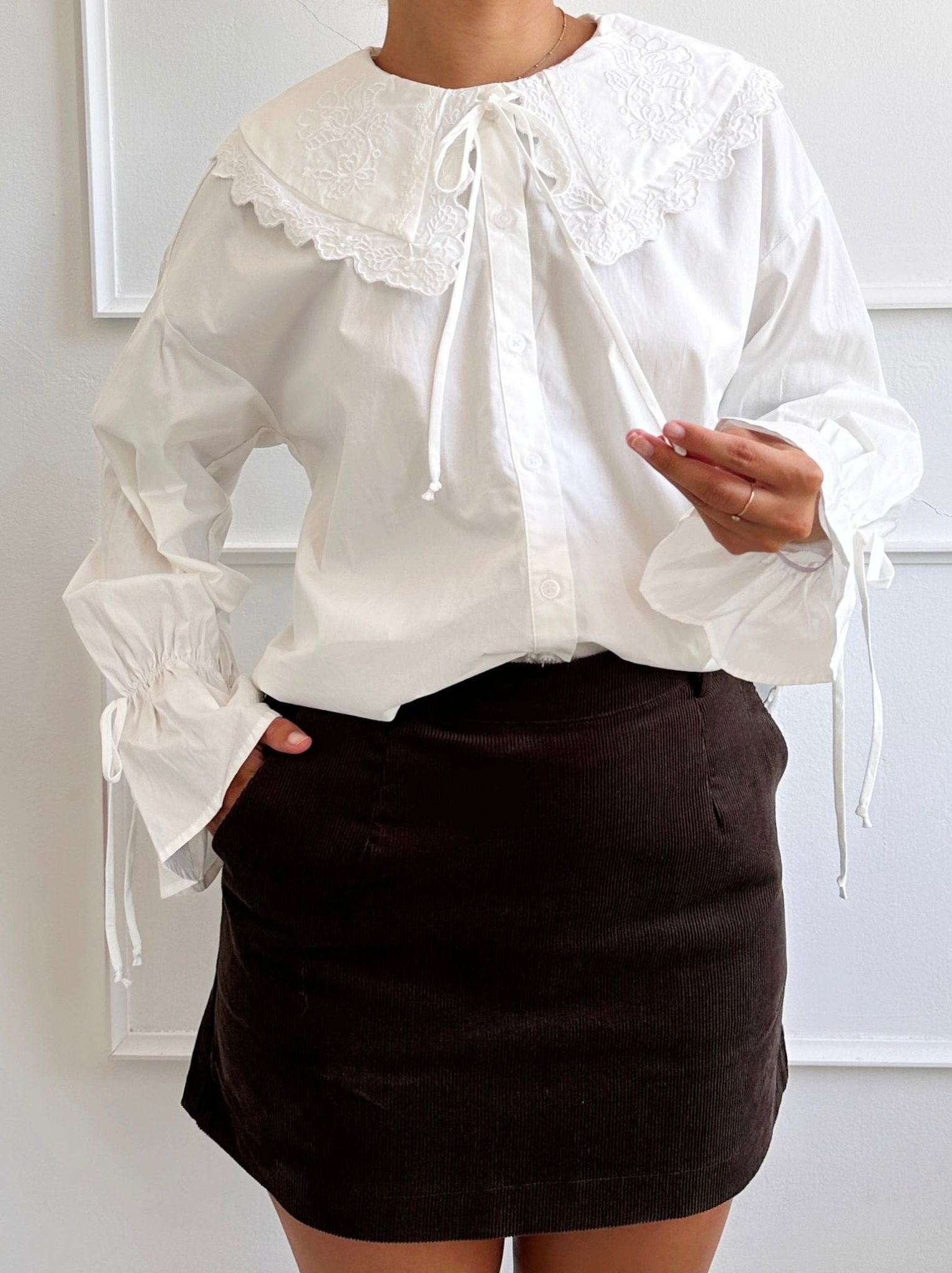 Button Up w/ Embroidered Collar - Spring Sweet