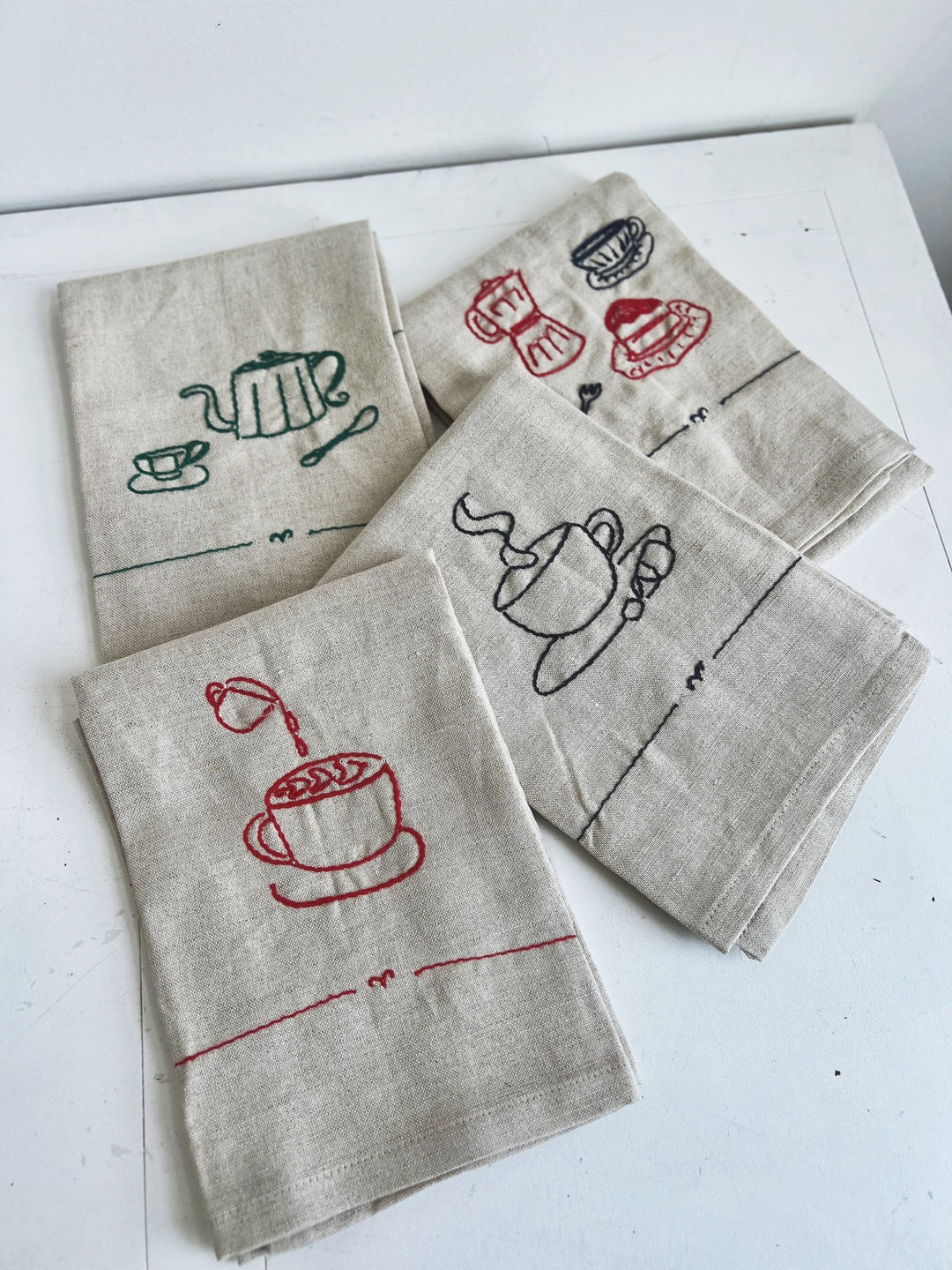 Café Embroidered Tea Towels - Spring Sweet