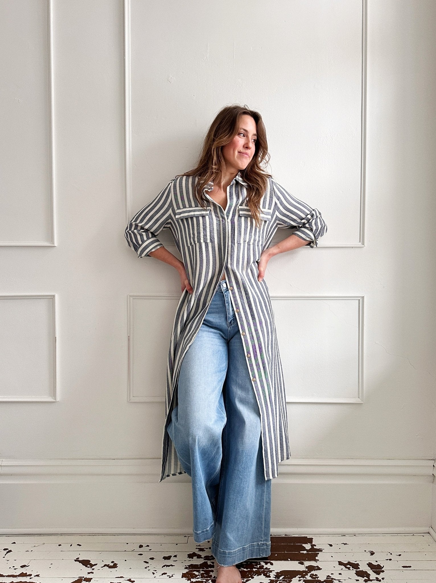 Chambray Stripe Shirt Dress - Spring Sweet