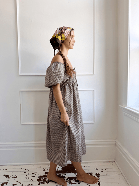 Checked Puff Sleeve Midi Dress - Spring Sweet