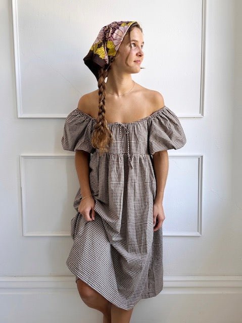 Checked Puff Sleeve Midi Dress - Spring Sweet