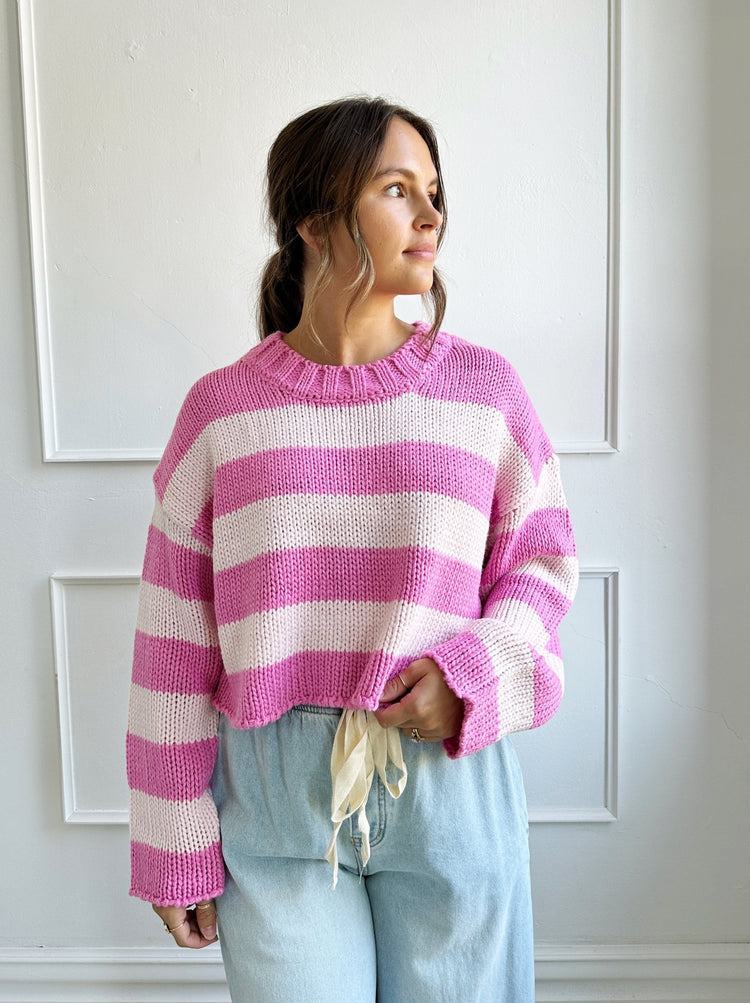 Chunky Cropped Stripe Sweater - Spring Sweet