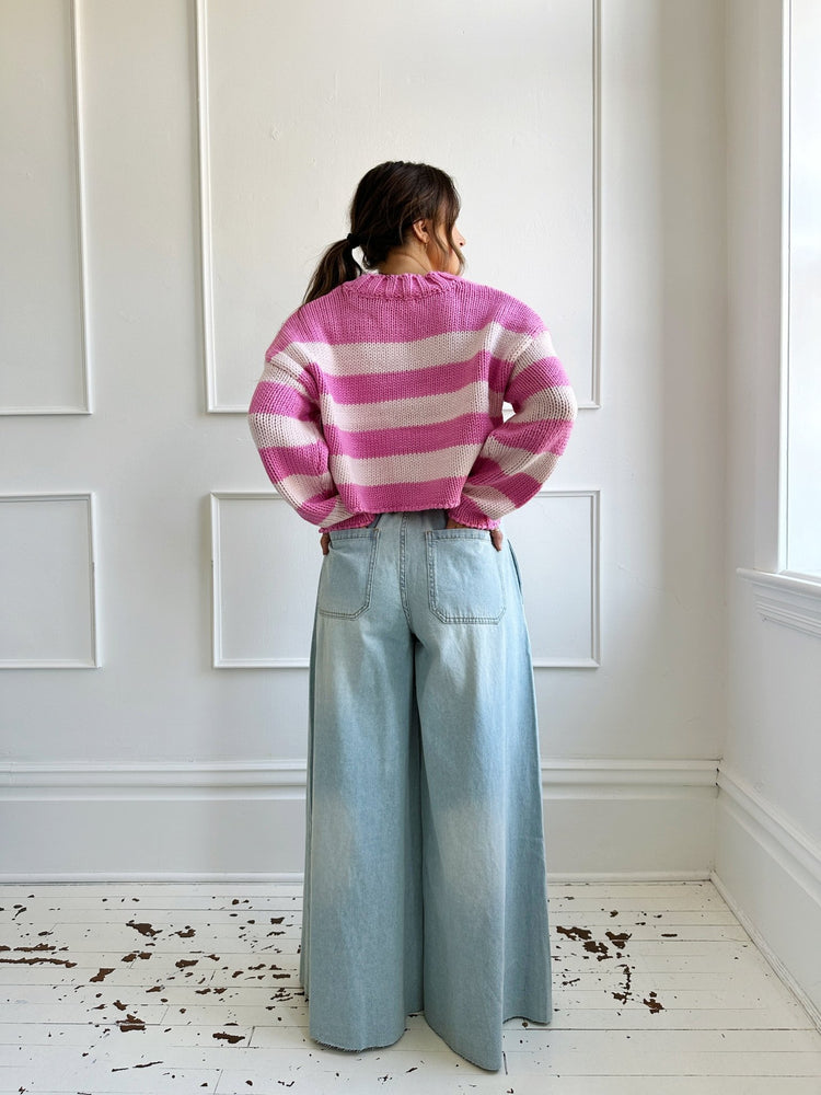 Chunky Cropped Stripe Sweater - Spring Sweet