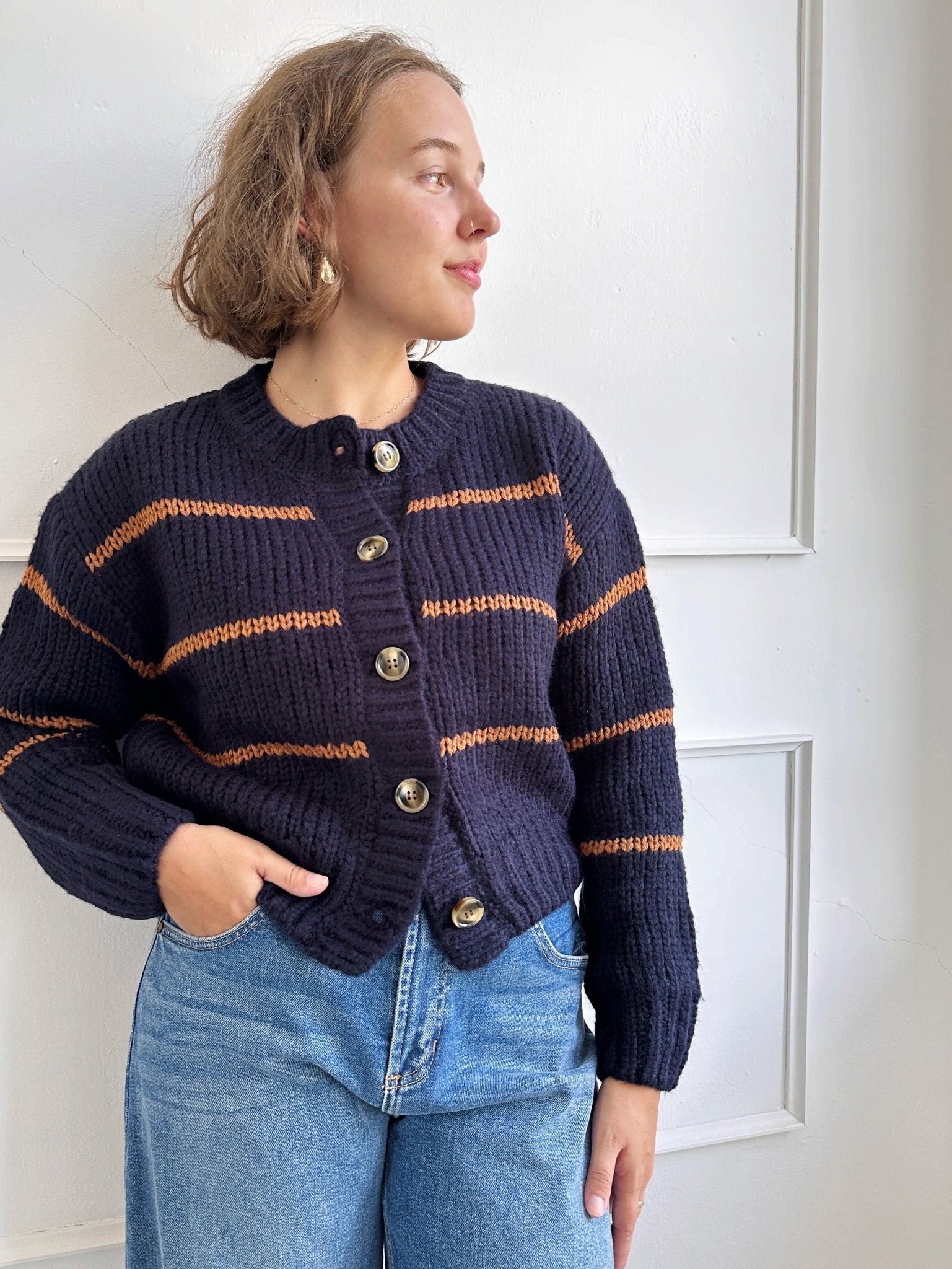 Chunky Knit Striped Cardigan - Spring Sweet