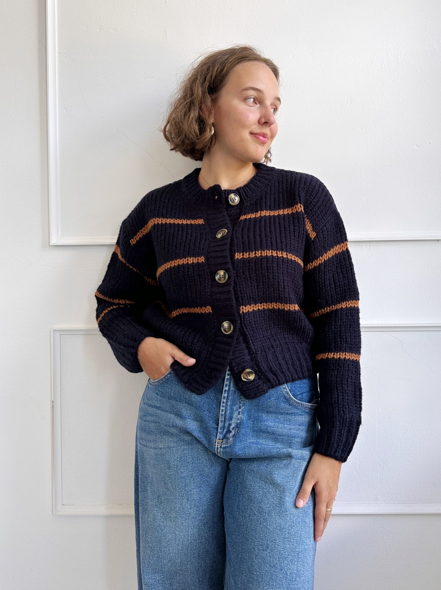 Chunky Knit Striped Cardigan - Spring Sweet