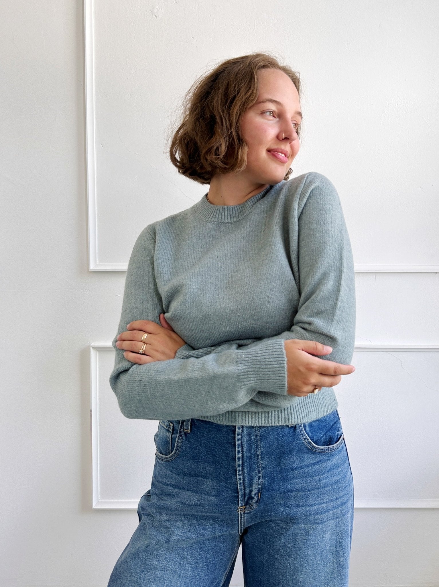 Classic Cropped Crewneck Sweater - Spring Sweet