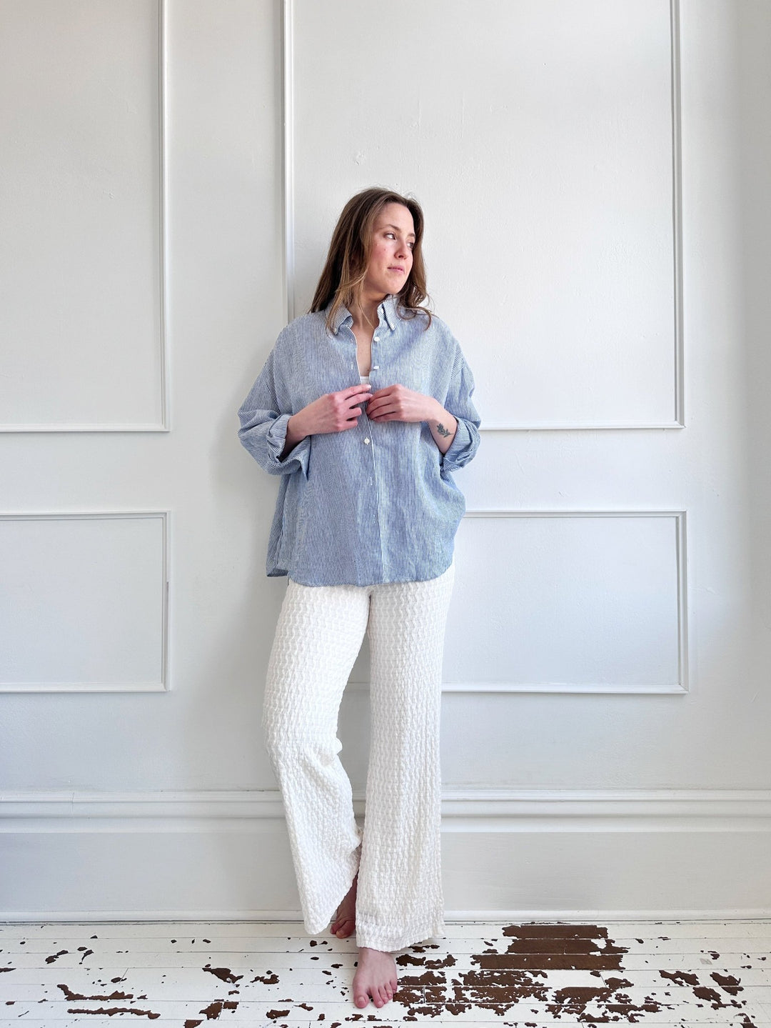 Classic Linen Pinstripe Button - down - Spring Sweet