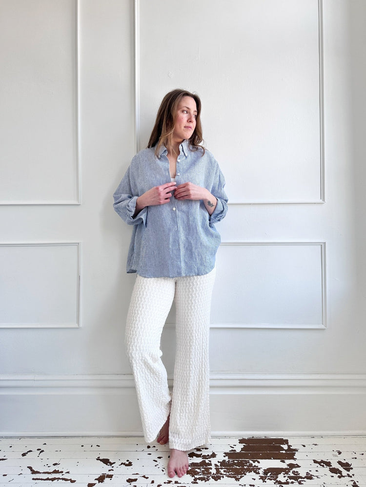 Classic Linen Pinstripe Button - down - Spring Sweet