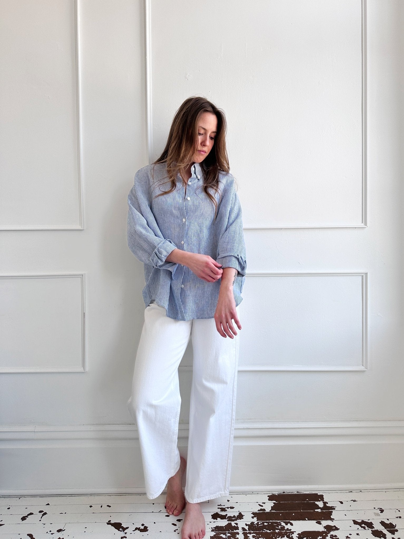 Classic Linen Pinstripe Button - down - Spring Sweet