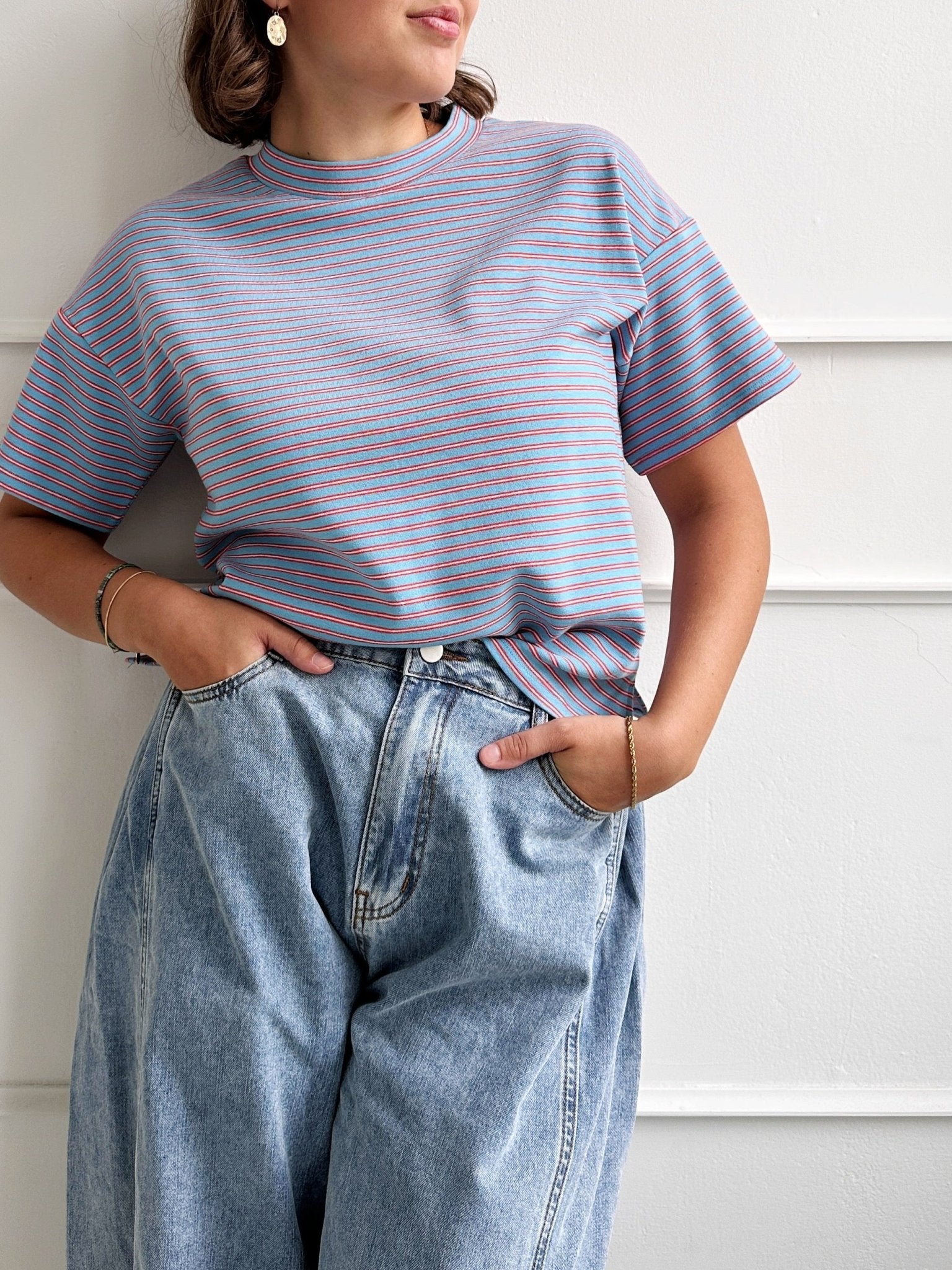 Classic Striped Crew Boxy Tee - Spring Sweet