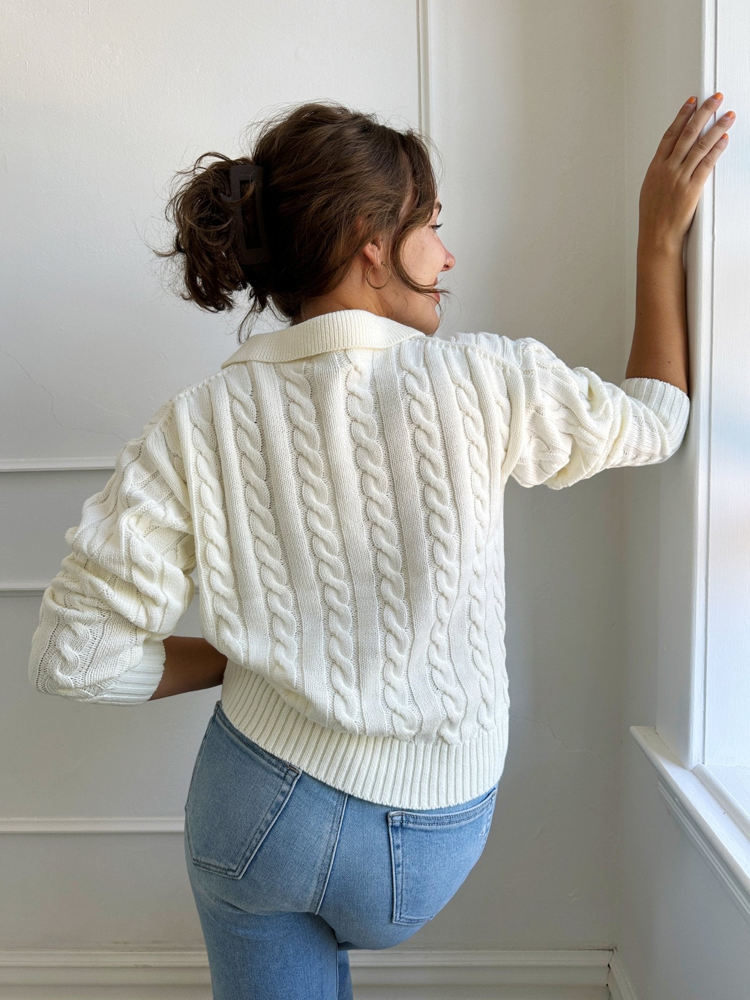 Collared Cable Knit Sweater - Spring Sweet