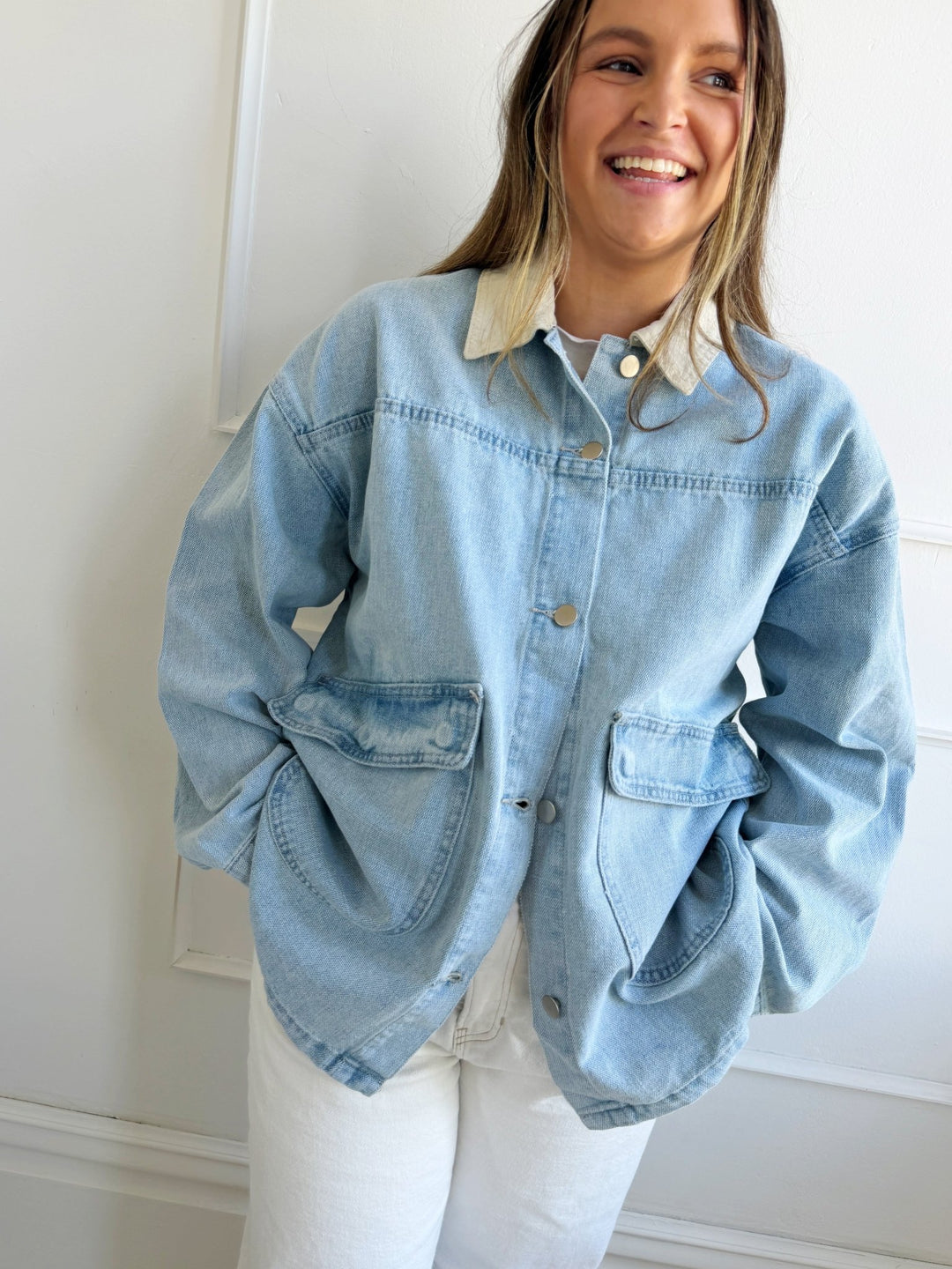 Contrast Collar Denim Jacket - Spring Sweet