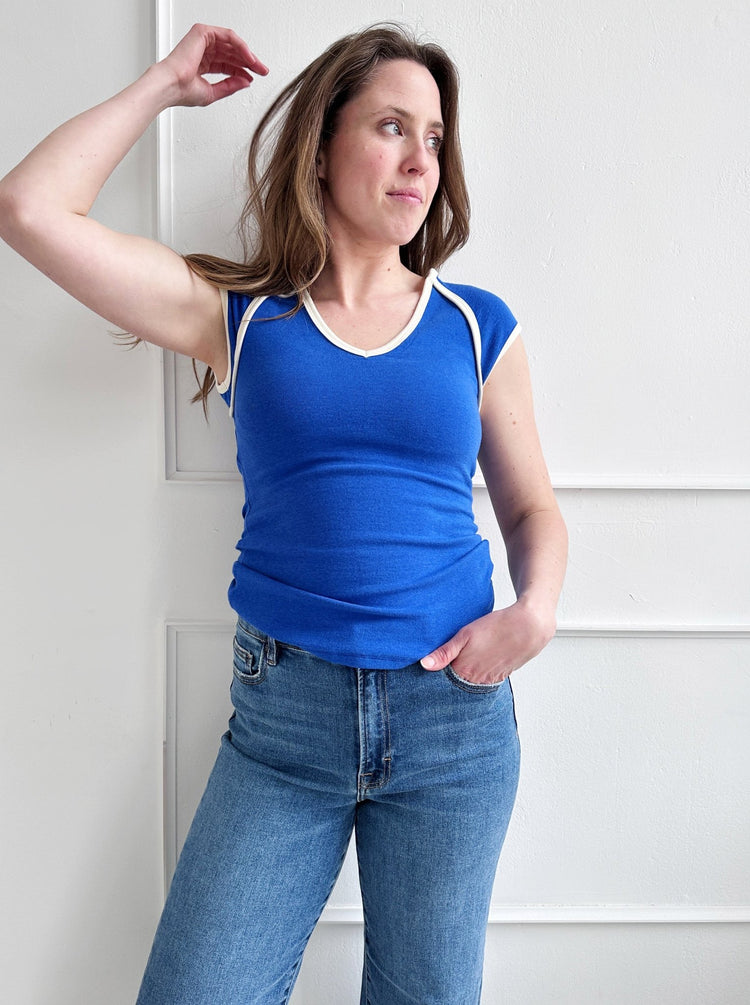 Contrast V - Neck Tee - Spring Sweet