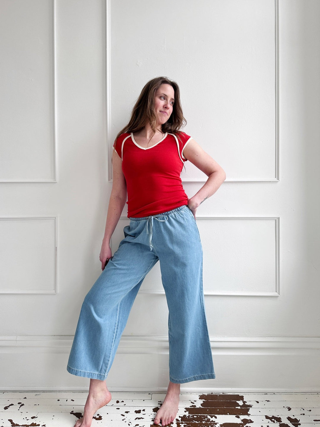 Contrast V - Neck Tee - Spring Sweet